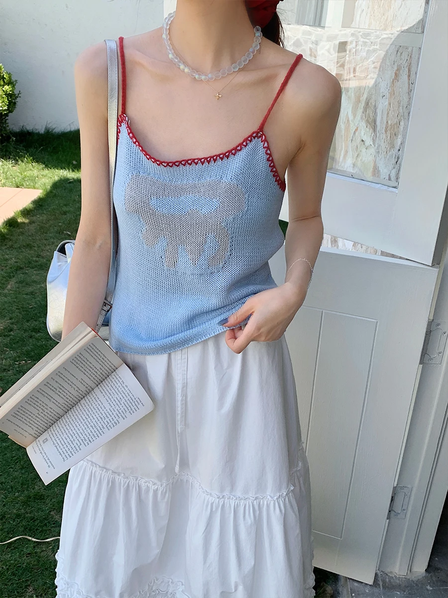 Sweet Korean Sle Knitted Strap Vest Women's Summer New Small Floral Embroidery Versatile Slimming Top ort Length Casual
Sweet Korean Sle Knitted Strap Vest Women's Summer New Small Floral Embroidery Versatile Slimming Top ort Length Casual