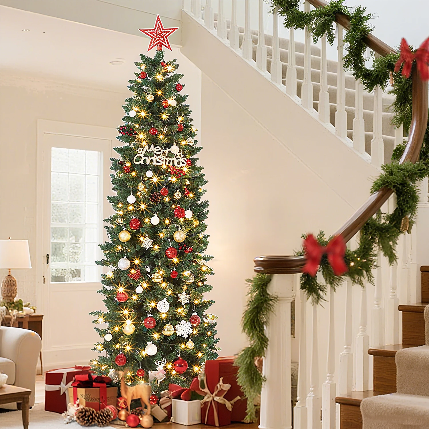6/7.5/9/12 FT Pre-Lit Pencil Christmas Tree Artificial Slim Christmas Tree With LED Light Realistic Xmas Tree Holiday Decoration
6/7.5/9/12 FT Pre-Lit Pencil Christmas Tree Artificial Slim Christmas Tree With LED Light Realistic Xmas Tree Holiday Decoration