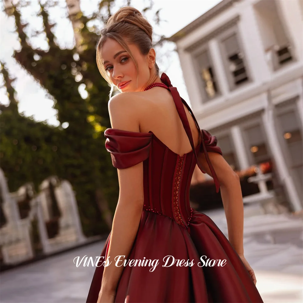 VINES Burgundy Satin Ball Gown Off Shoulder Formal Dresses with Beaded Evening Dresses Lace Up Back Dress for Wedding Customized
VINES Burgundy Satin Ball Gown Off Shoulder Formal Dresses with Beaded Evening Dresses Lace Up Back Dress for Wedding Customized
