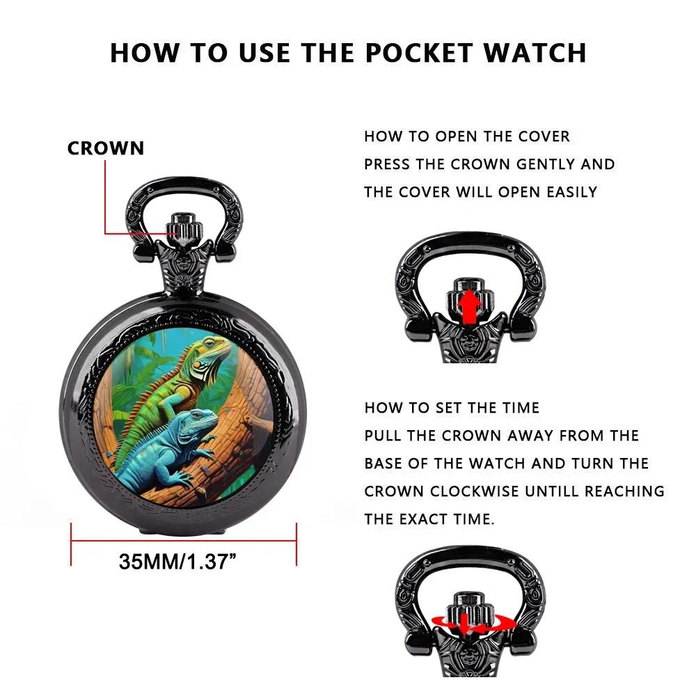 Magical Chameleons Glass Dome Quartz Pocket Watch With Durable Chain Arabic Numeral Dial Creative Gifts for Men Women
Magical Chameleons Glass Dome Quartz Pocket Watch With Durable Chain Arabic Numeral Dial Creative Gifts for Men Women