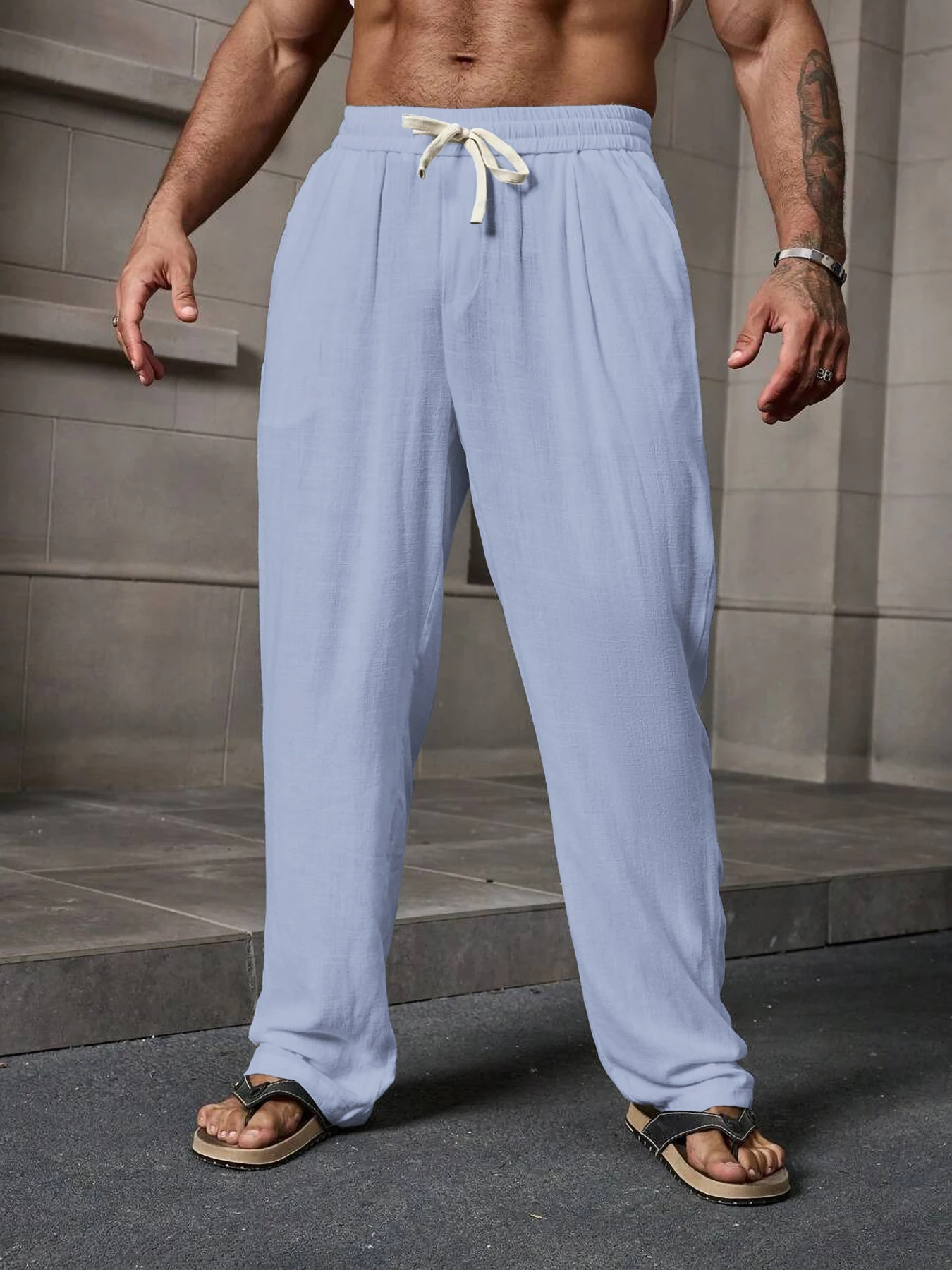 Men's New Loose Linen Pants Elastic Waist Straight Leg Solid Color Casual Tied Drawstring Wide Leg Beach Shorts
Men's New Loose Linen Pants Elastic Waist Straight Leg Solid Color Casual Tied Drawstring Wide Leg Beach Shorts