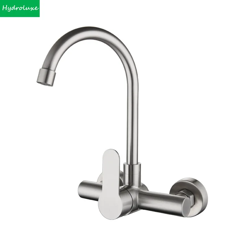 Kitchen Faucet Tap 360° Swivel Spout Hot Cold Mixer Wall Mounted Sink Water Faucet Stainless Steel Taps Bathroom Accessories
Kitchen Faucet Tap 360° Swivel Spout Hot Cold Mixer Wall Mounted Sink Water Faucet Stainless Steel Taps Bathroom Accessories