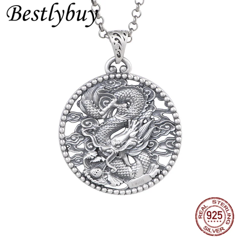 Real Silver 999 Retro Hollow Auspicious Cloud Lucky Dragon Round Pendant Men's Domineering Necklace Accessories NEW
Real Silver 999 Retro Hollow Auspicious Cloud Lucky Dragon Round Pendant Men's Domineering Necklace Accessories NEW
