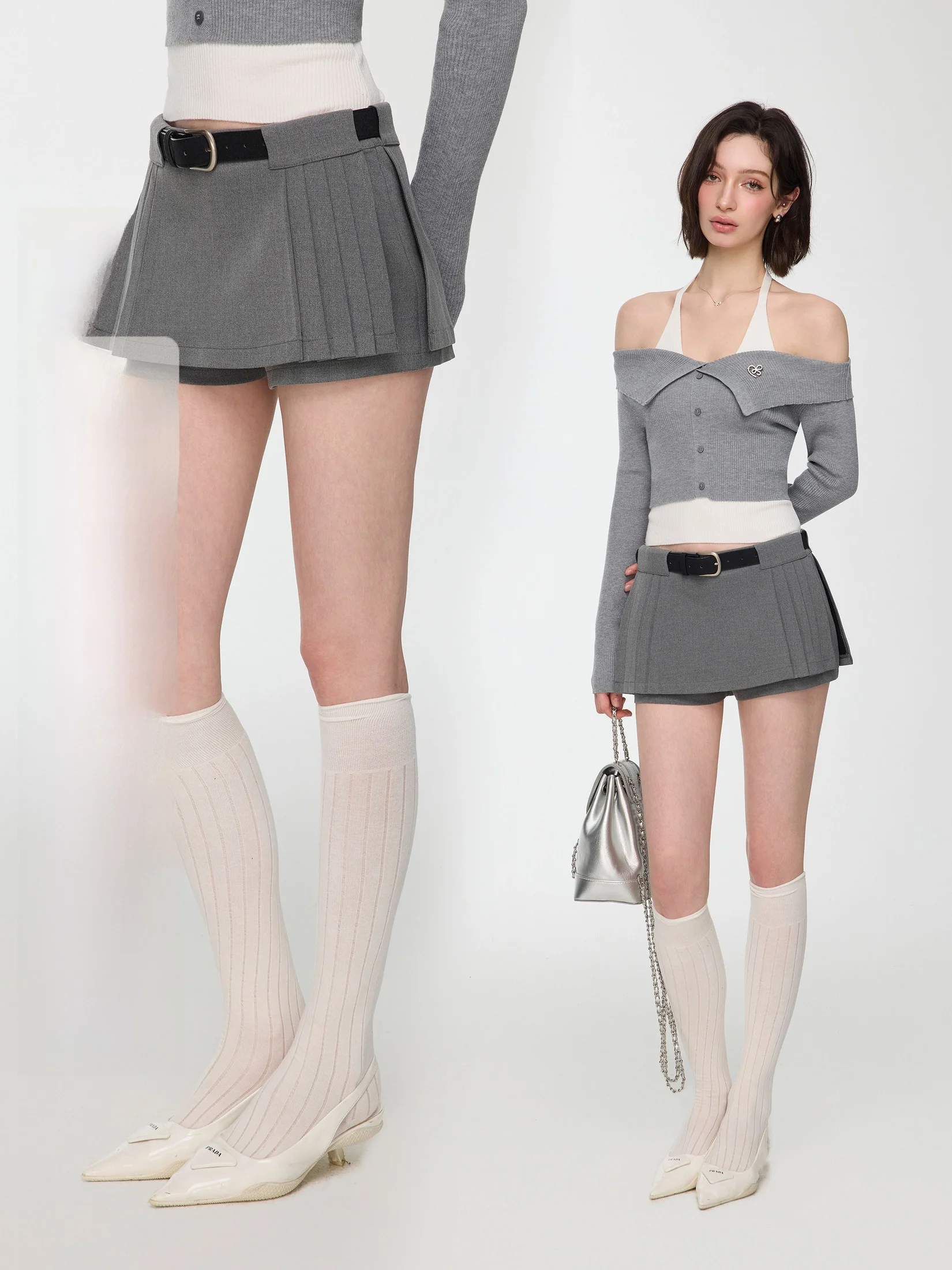 Mess Studio Spicy Girl Design Short A-Line Belted Suitcase Grey Pleated Skirt Women Spring Autumn Polyester Blend Casual...
Mess Studio Spicy Girl Design Short A-Line Belted Suitcase Grey Pleated Skirt Women Spring Autumn Polyester Blend Casual...