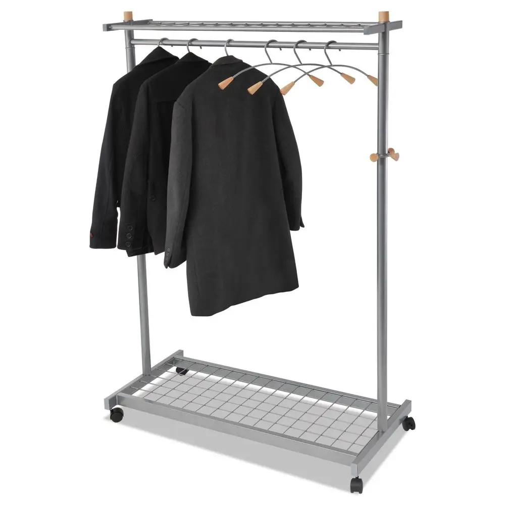 TwoSided, TwoShelf Coat Rack, 6 Hangers, 6 Hooks, Metallic Gray and Light Wood, 45.6 x 72 x 22 Inches PMLUX6
TwoSided, TwoShelf Coat Rack, 6 Hangers, 6 Hooks, Metallic Gray and Light Wood, 45.6 x 72 x 22 Inches PMLUX6