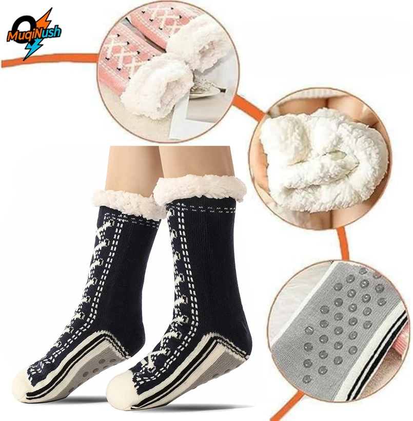 MuqiNush 1 pair Slip Resistant Socks with Thick Velvet Slippers Plush Cozy House Shoes for Winter Indoor for Women Men Kids
MuqiNush 1 pair Slip Resistant Socks with Thick Velvet Slippers Plush Cozy House Shoes for Winter Indoor for Women Men Kids