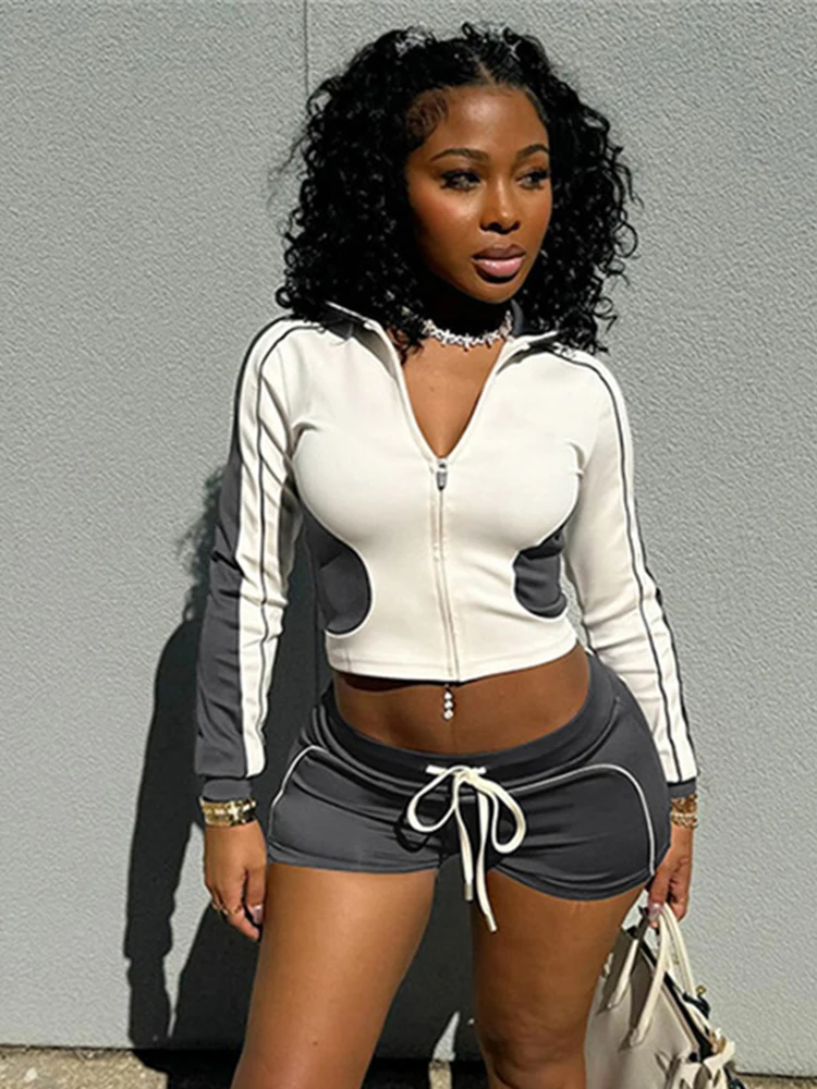 Mcheda Fashion Patchwork Tracksuit 2 Piece Set Women Zip Cardigan Full Sleeve Jacket+Drawstring Shorts Casual Sporty Outfits
Mcheda Fashion Patchwork Tracksuit 2 Piece Set Women Zip Cardigan Full Sleeve Jacket+Drawstring Shorts Casual Sporty Outfits