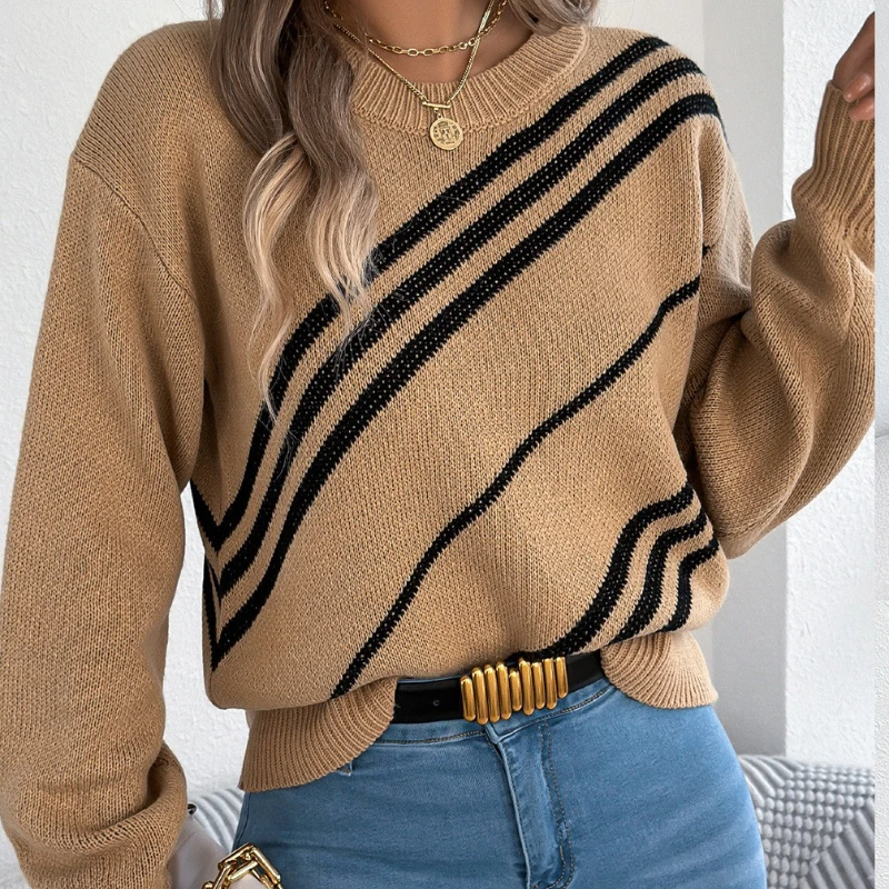 2025 Autumn and Winter Casual Striped Crew Neck Lantern Long Sleeve Pullover Sweater Women's Clothing
2025 Autumn and Winter Casual Striped Crew Neck Lantern Long Sleeve Pullover Sweater Women's Clothing