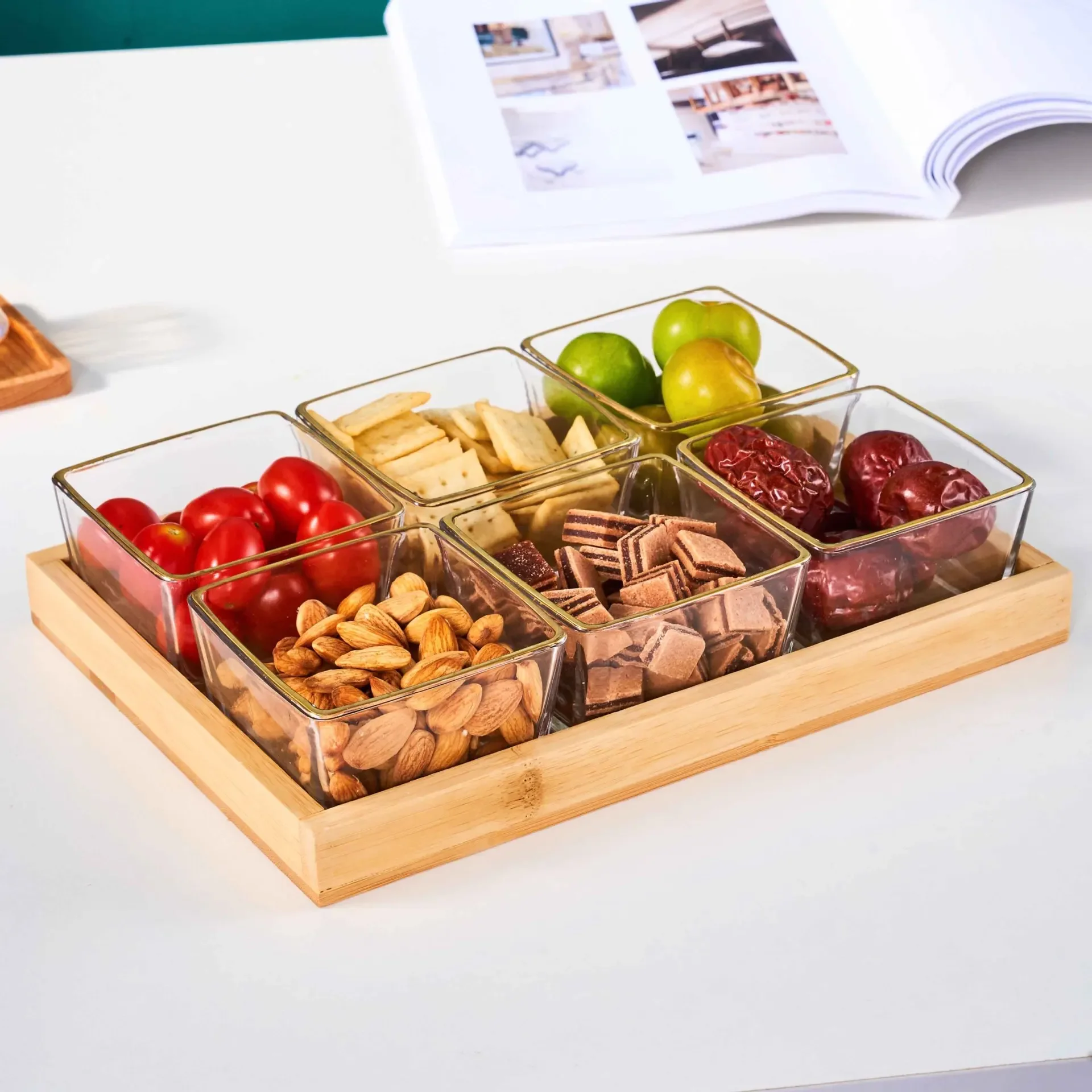Creative Bamboo Wood Glass Divided Fruit Plate Breakfast Seasoning Dish Square Candy Biscuit Storage Plate Home Decoration New
Creative Bamboo Wood Glass Divided Fruit Plate Breakfast Seasoning Dish Square Candy Biscuit Storage Plate Home Decoration New