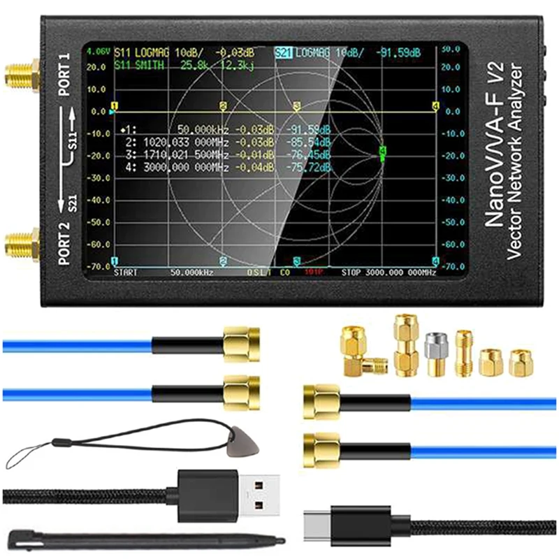 Nanovna-F V2 Vector Network Analyzer 50Khz-3Ghz Antenna Analyzer HF VHF UHF VNA With 5000Mah-Measuring S Parameters
Nanovna-F V2 Vector Network Analyzer 50Khz-3Ghz Antenna Analyzer HF VHF UHF VNA With 5000Mah-Measuring S Parameters