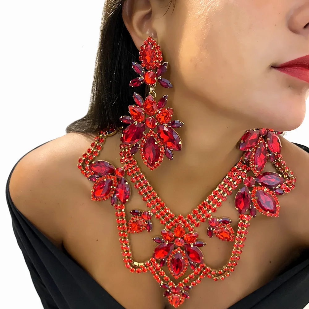 Shine Red Rhinestone Water Drops Earrings Necklace Set for Women Queen Accessories Statement Geometry Pendant Jewelry Set Party
Shine Red Rhinestone Water Drops Earrings Necklace Set for Women Queen Accessories Statement Geometry Pendant Jewelry Set Party