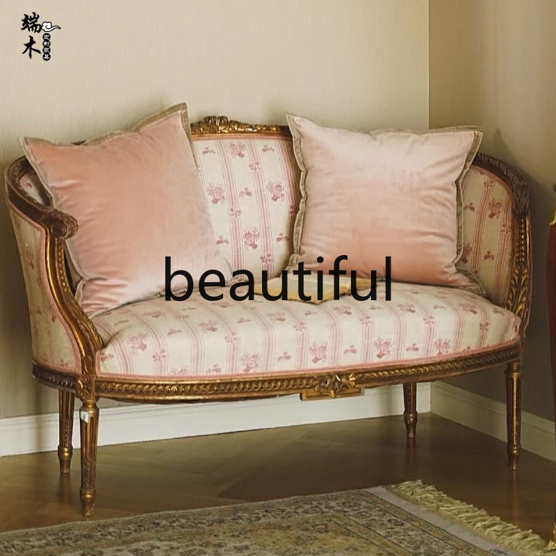 French retro solid wood carving flower double triple sofa chair American fabric printing arc leisure sofa
French retro solid wood carving flower double triple sofa chair American fabric printing arc leisure sofa