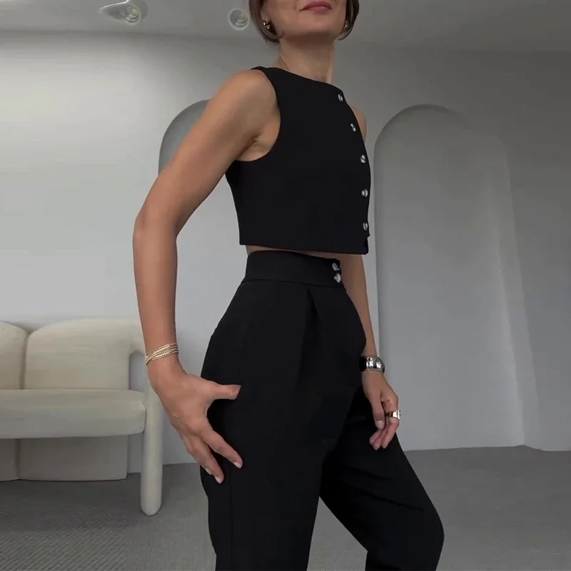 Women's 2024 Spring Summer Sleeveless Vest Suit Set Elegant Single Breasted Crop Top Ninth Pants Outfit Casual Solid Office 2pcs
Women's 2024 Spring Summer Sleeveless Vest Suit Set Elegant Single Breasted Crop Top Ninth Pants Outfit Casual Solid Office 2pcs