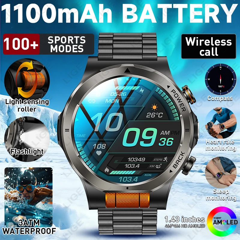 LIGE 2026 New Men's Smart Watch 1100mAh Super Battery 1.43" AMOLED Screen Bluetooth Call 3ATM Waterproof Sports Modes Smartwatch
LIGE 2026 New Men's Smart Watch 1100mAh Super Battery 1.43" AMOLED Screen Bluetooth Call 3ATM Waterproof Sports Modes Smartwatch