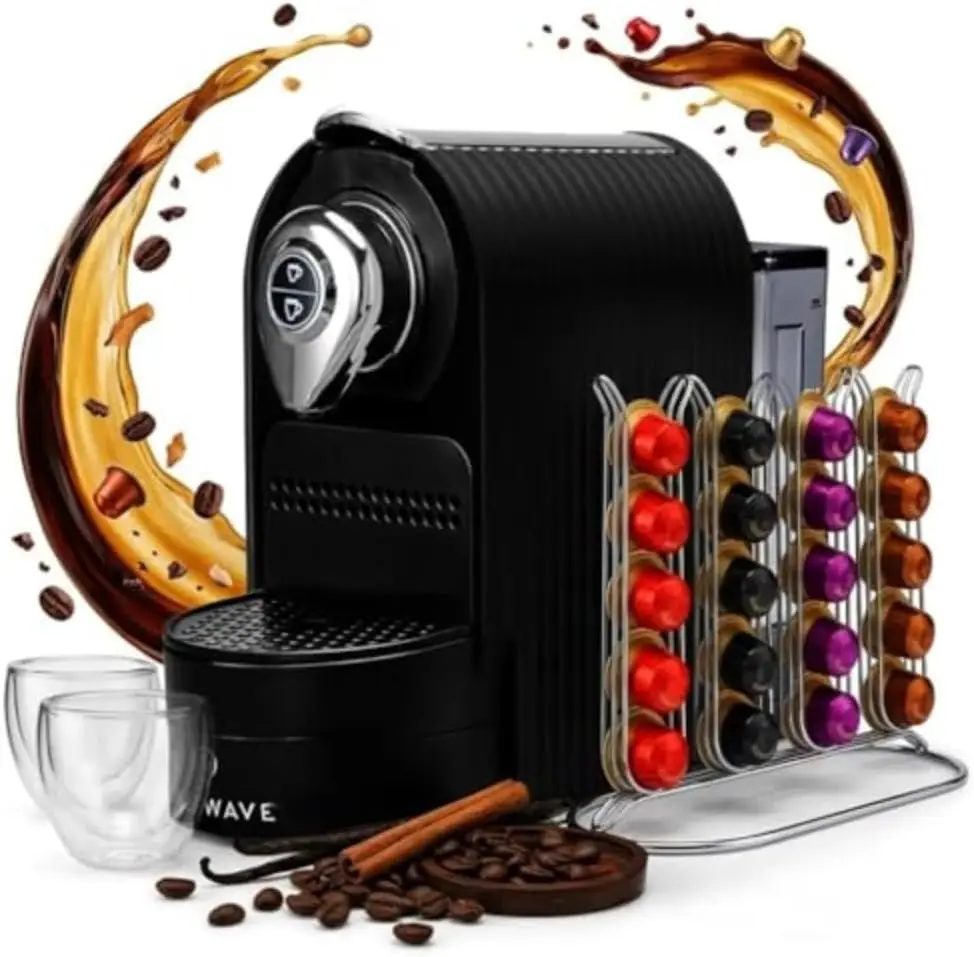 20 Bar Espresso Machine, Nespresso Compatible, Compact, Auto Off
20 Bar Espresso Machine, Nespresso Compatible, Compact, Auto Off