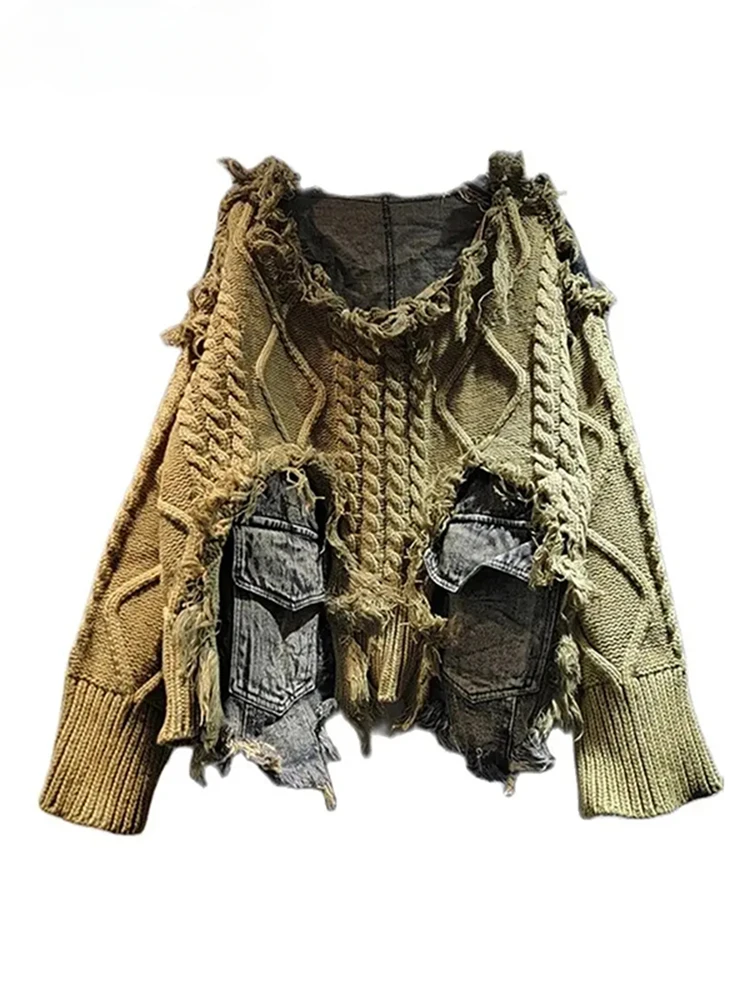 DEAT Women's Pullover Long Sleeve Irregular Do Old Patchwork Pockets Vintage Washed Denim Sweater2024 Autumn New Fashion 29L8195
DEAT Women's Pullover Long Sleeve Irregular Do Old Patchwork Pockets Vintage Washed Denim Sweater2024 Autumn New Fashion 29L8195