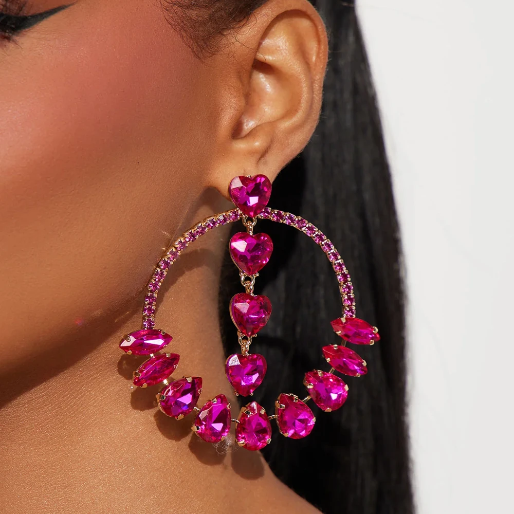 Fashion Pink Crystal Large Hoop Earrings Heart Pendant for Women Bridal Jewelry Exaggerate Rhinestone Earrings Christmas Gift
Fashion Pink Crystal Large Hoop Earrings Heart Pendant for Women Bridal Jewelry Exaggerate Rhinestone Earrings Christmas Gift