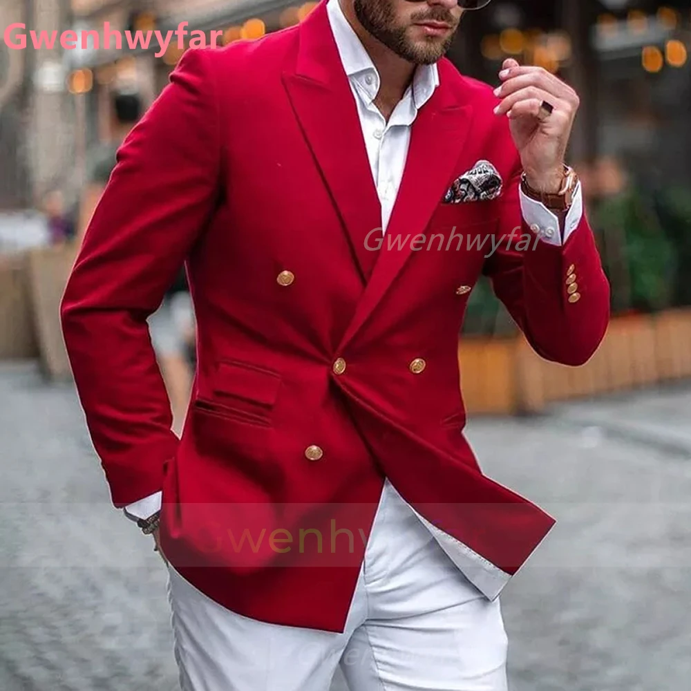 Gwenhwyfar Casual Red Double Breasted Men Suits with White Pants Slim Fit Prom Groom Tuxedos Wedding Wear 2 Piece Fashion Blazer
Gwenhwyfar Casual Red Double Breasted Men Suits with White Pants Slim Fit Prom Groom Tuxedos Wedding Wear 2 Piece Fashion Blazer