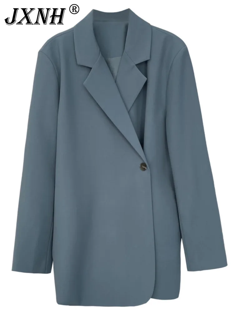 Women Blue Irregular Button Big Size Elegant Blazer New Lapel Long Sleeve Jacket Fashion Tide Spring Autumn 2024
Women Blue Irregular Button Big Size Elegant Blazer New Lapel Long Sleeve Jacket Fashion Tide Spring Autumn 2024
