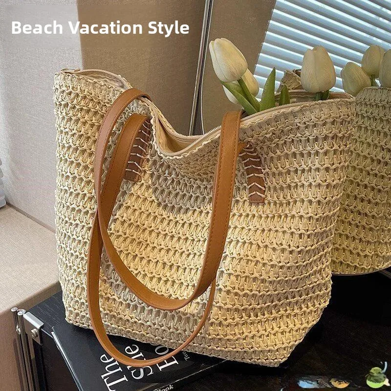 Ladies Beach Straw Woven Bag Large Capacity Single Shoulder Holiday Style Casual Summer Handbag Fashionable Beach Accessory
Ladies Beach Straw Woven Bag Large Capacity Single Shoulder Holiday Style Casual Summer Handbag Fashionable Beach Accessory