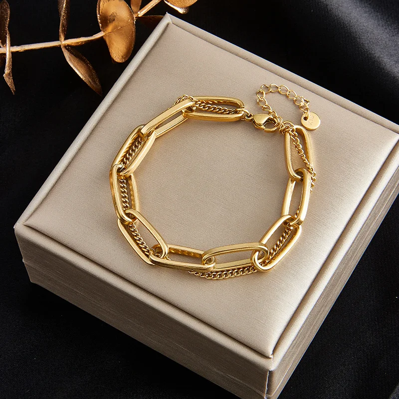 18K Gold Double Layer Paperclip Chain Bracelet 316L Stainless Steel Women Stackable Jewelry
18K Gold Double Layer Paperclip Chain Bracelet 316L Stainless Steel Women Stackable Jewelry
