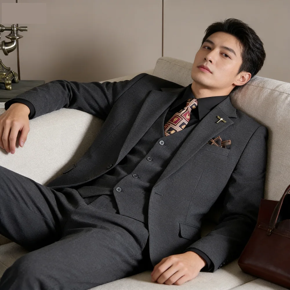 Мужской профессиональный деловой костюм с жилетом и брюками для свадеб и официальных мероприятий
Мужской профессиональный деловой костюм с жилетом и брюками для свадеб и официальных мероприятий