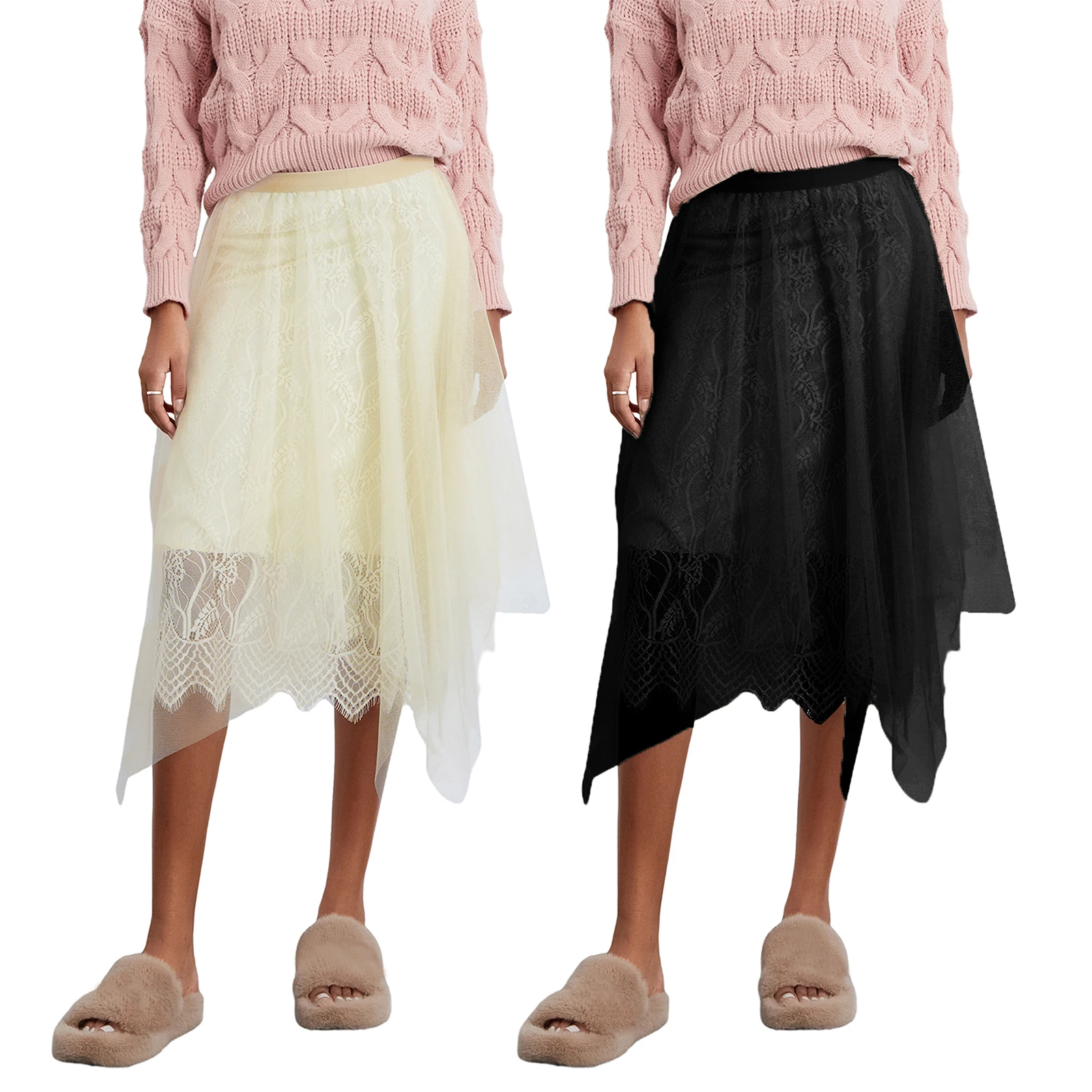 Women's Spring Summer Midi Skirt Solid Color Irregular Hem A-line Lace Skirt Flowy Tulle Skirt
Women's Spring Summer Midi Skirt Solid Color Irregular Hem A-line Lace Skirt Flowy Tulle Skirt