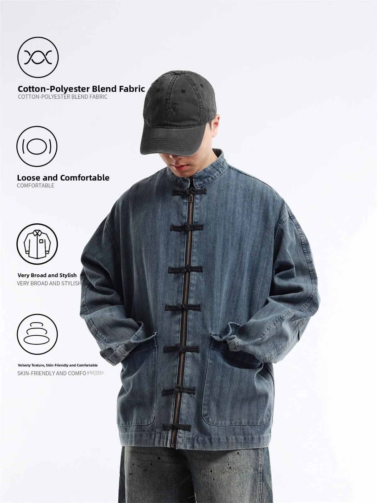Loose Fit Retro Japanese Style Button down Denim Jacket Stand Collar Unisex Outerwear Trendy Cotton Polyester Blend Coat
Loose Fit Retro Japanese Style Button down Denim Jacket Stand Collar Unisex Outerwear Trendy Cotton Polyester Blend Coat