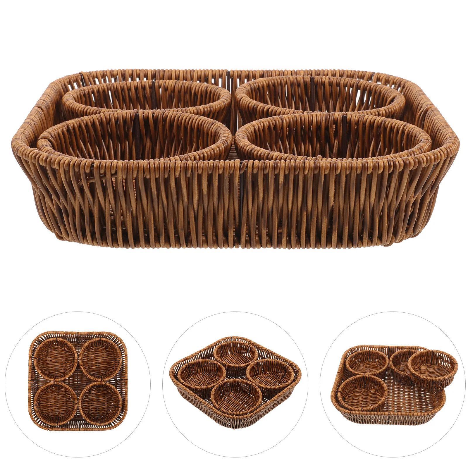 Wicker Snack Basket Storage Set of 5 Large Small Round Compartments Woven Dried Fruit Hamper Rustic Style Home Decor
Wicker Snack Basket Storage Set of 5 Large Small Round Compartments Woven Dried Fruit Hamper Rustic Style Home Decor