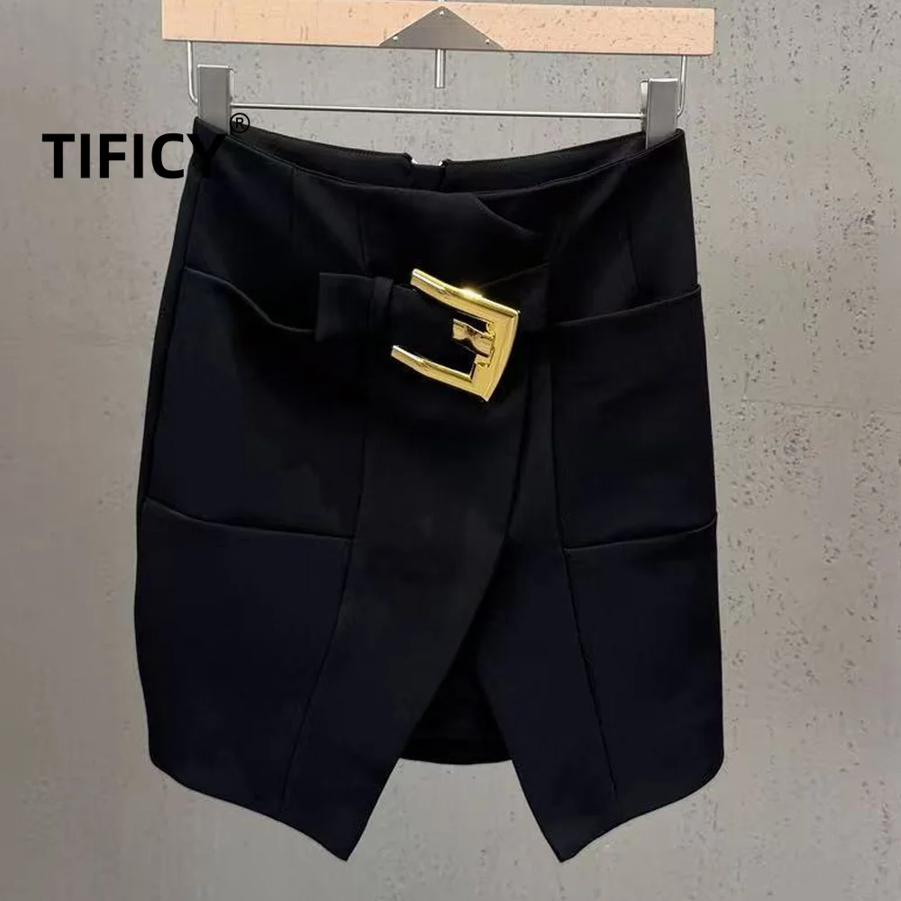 High Street Spring and Summer Gold Buckle Front Slit Skirt Women Commuting Hip Hugging Short Slit Short Streetwear Skirt
High Street Spring and Summer Gold Buckle Front Slit Skirt Women Commuting Hip Hugging Short Slit Short Streetwear Skirt