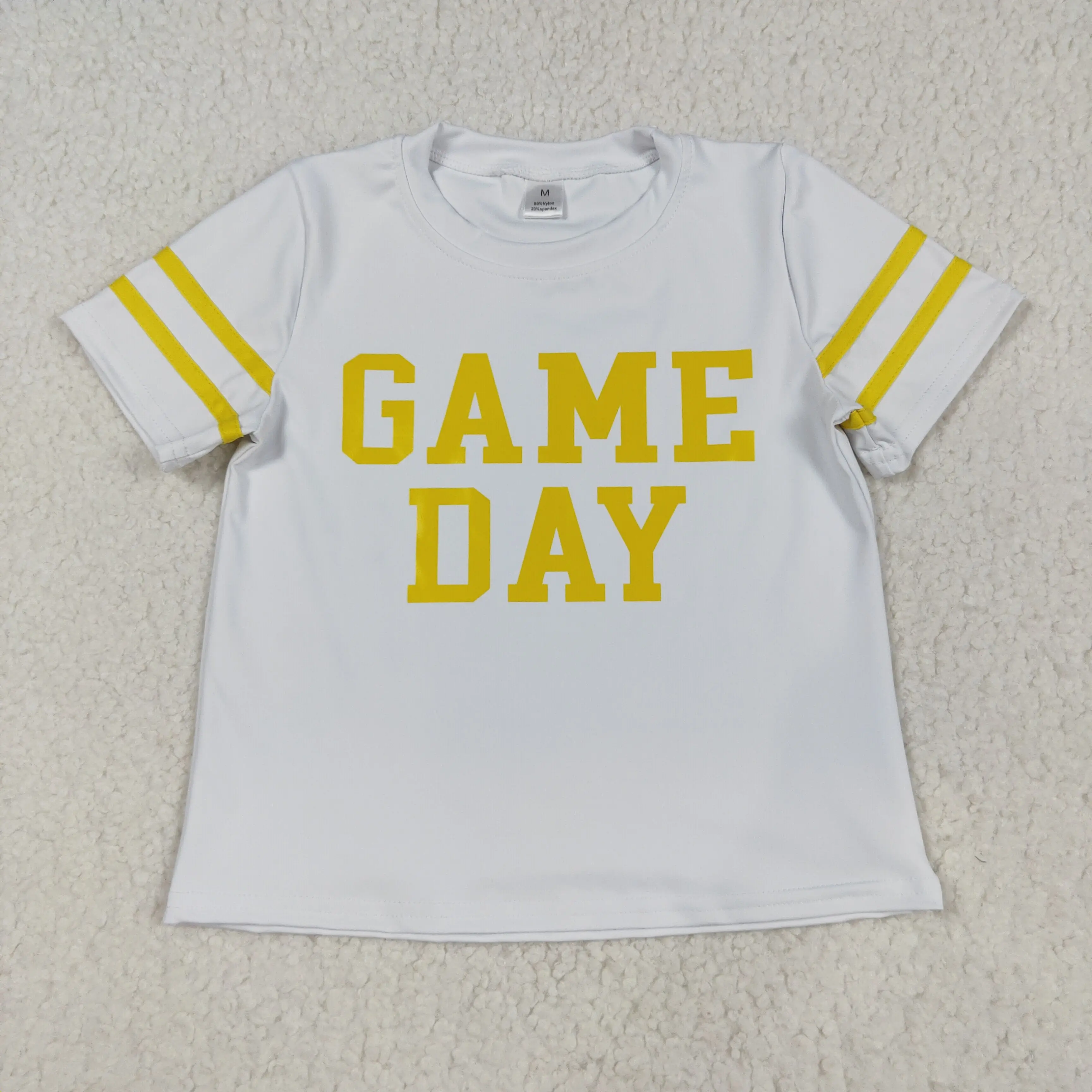 Wholesale boutique baby girls sports tops game day gold lettering striped white shirts
Wholesale boutique baby girls sports tops game day gold lettering striped white shirts