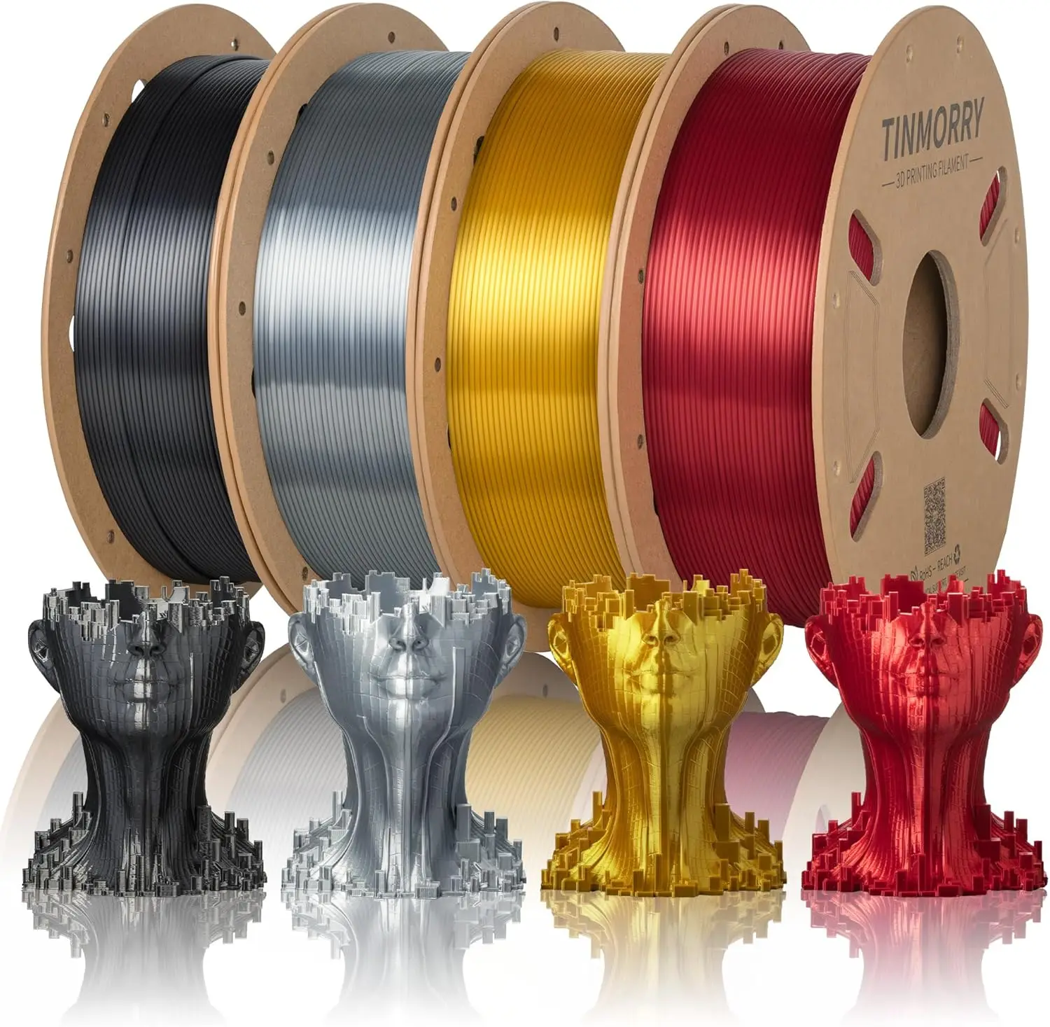 Silk PLA Filament 1.75mm Multicolor Pack, 4 Spools 750g Each, Red Gold Silver Iron Black for 3D Printer
Silk PLA Filament 1.75mm Multicolor Pack, 4 Spools 750g Each, Red Gold Silver Iron Black for 3D Printer