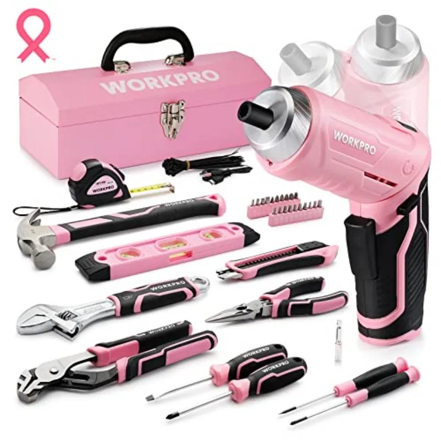 75-Piece Pink Tools Set 3.7V Rotatable Cordless Screwdriver and Household Tool Kit Basic Tool Set with 13'' Portable Steel Tool
75-Piece Pink Tools Set 3.7V Rotatable Cordless Screwdriver and Household Tool Kit Basic Tool Set with 13'' Portable Steel Tool