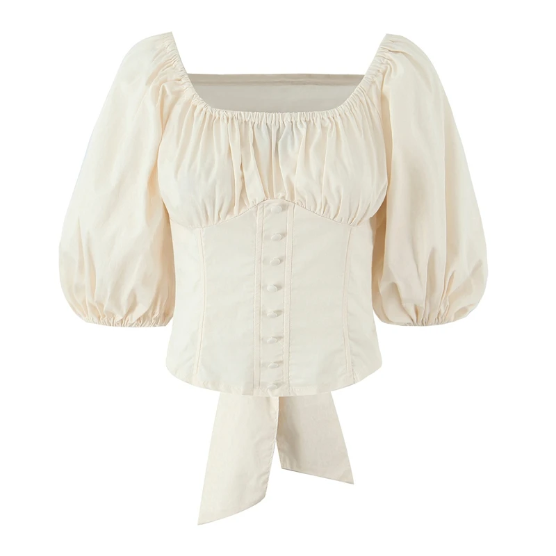 French Vintage Cotton Blouses for Women Spring Summer Square Collar Puff Sleeve Slim Fit Tops Design Bow Lace-up Women's Shirt
French Vintage Cotton Blouses for Women Spring Summer Square Collar Puff Sleeve Slim Fit Tops Design Bow Lace-up Women's Shirt