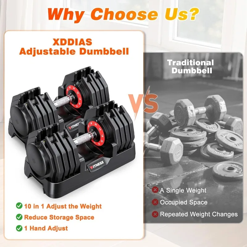 XDDIAS 2Pcs Adjustable Dumbbells One Hand Quick Adjust 25/55/80/90LBS Anti Slip Grip Home Gym Strength Training Weights
XDDIAS 2Pcs Adjustable Dumbbells One Hand Quick Adjust 25/55/80/90LBS Anti Slip Grip Home Gym Strength Training Weights