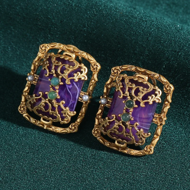 Vintage Purple Earrings Stud For Woman Square Stone Big Gold Color Hollow Rhinestone Luxury Quality Designer Gifts Accessories
Vintage Purple Earrings Stud For Woman Square Stone Big Gold Color Hollow Rhinestone Luxury Quality Designer Gifts Accessories