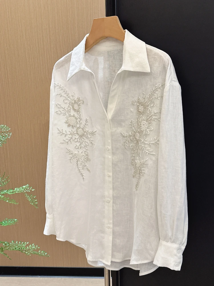 Ele V-ne Linen irt Women's Long Sve High-end Lightweight Age-defng Sli White Top Faionable Casual irt
Ele V-ne Linen irt Women's Long Sve High-end Lightweight Age-defng Sli White Top Faionable Casual irt