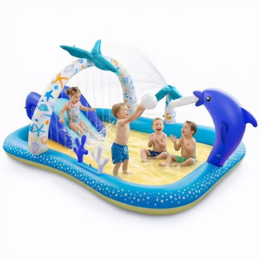Kiddie Pool with Slide Inflatable Play Center for outdoor water play, PVC material, blue-white color, extra-large 95''x75''x40'
Kiddie Pool with Slide Inflatable Play Center for outdoor water play, PVC material, blue-white color, extra-large 95''x75''x40'