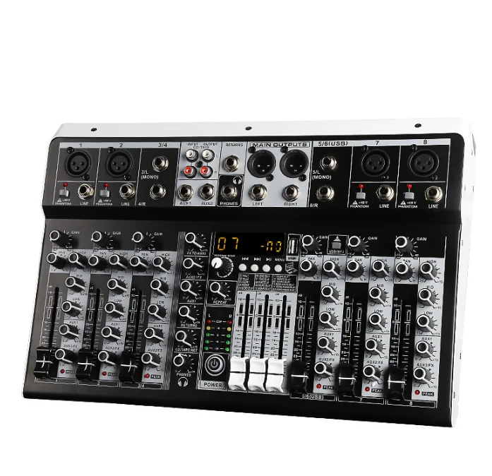 GPUB KP8 8 Channel Audio Mixer 16 Digital Reverb Effects Three Band Equalizer Mixing Console With USB +48V Phantom Power
GPUB KP8 8 Channel Audio Mixer 16 Digital Reverb Effects Three Band Equalizer Mixing Console With USB +48V Phantom Power