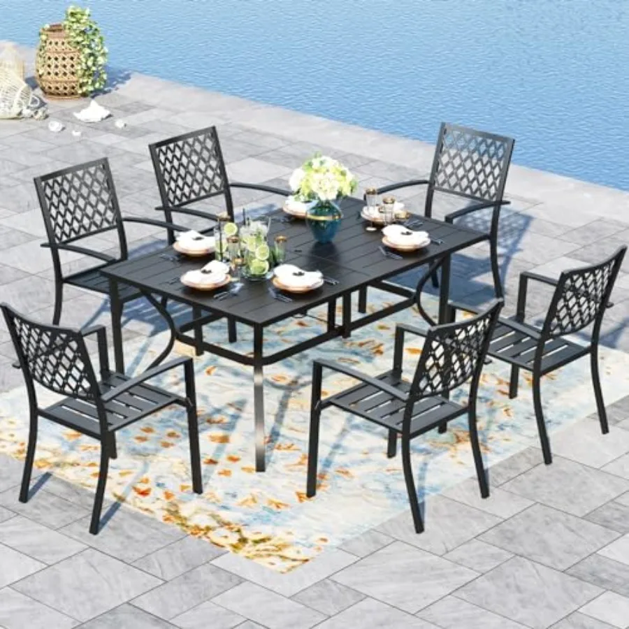 7 Piece Metal Outdoor Patio Dining Set with Umbrella Hole 60.2 x 37.8 Rectangle Table and 6 Chairs Black for Backyard Garden Us
7 Piece Metal Outdoor Patio Dining Set with Umbrella Hole 60.2 x 37.8 Rectangle Table and 6 Chairs Black for Backyard Garden Us