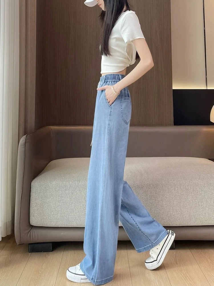 Fashion Stretch Waist Women's Lace Ribbon Jeans 2026 Thin Straight Wide Leg Pants for Spring Summer
Fashion Stretch Waist Women's Lace Ribbon Jeans 2026 Thin Straight Wide Leg Pants for Spring Summer