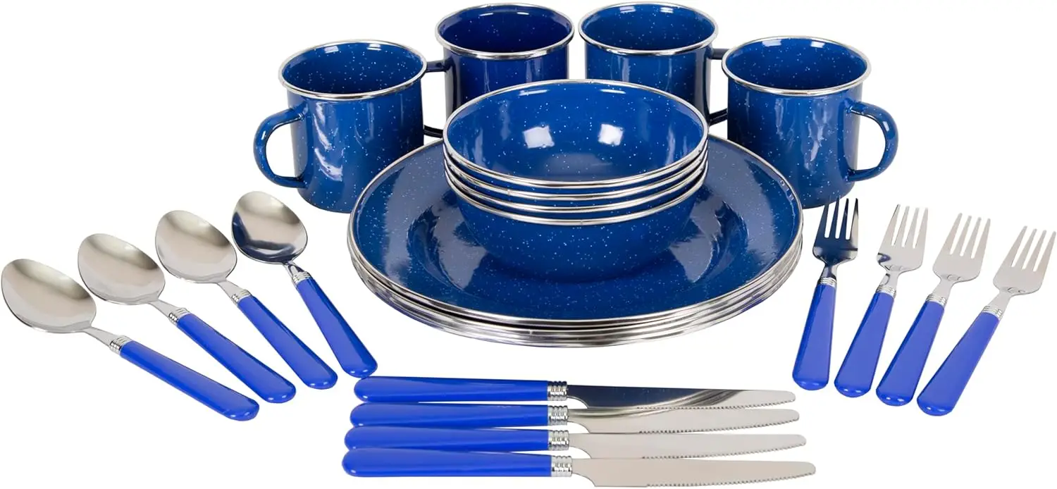 Enamel Tableware Set 24-Piece Lightweight Camping Plates Bowls for 4 Durable Steel
Enamel Tableware Set 24-Piece Lightweight Camping Plates Bowls for 4 Durable Steel