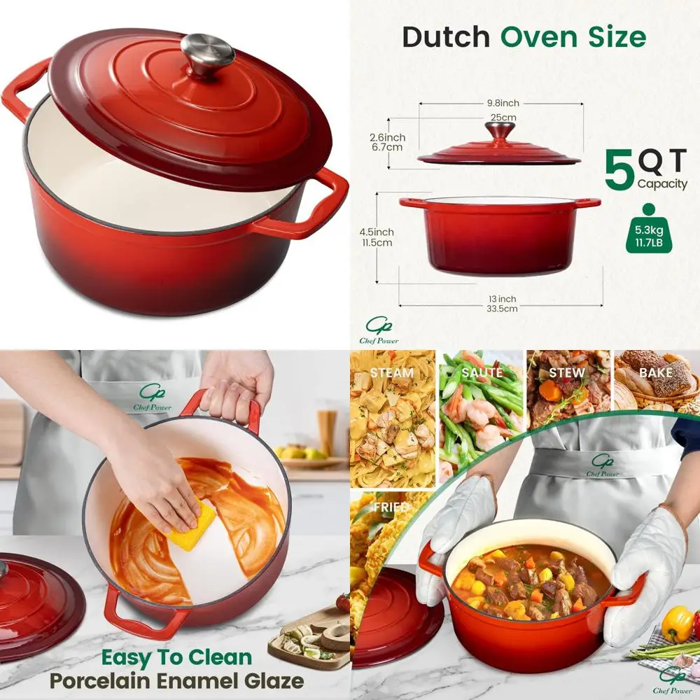 Enameled Cast Iron Dutch Oven Pot, 5-Quart Capacity, Ideal for Bread Baking, Braising, Stews, Roasting, Oven-Safe Cooking, Versa
Enameled Cast Iron Dutch Oven Pot, 5-Quart Capacity, Ideal for Bread Baking, Braising, Stews, Roasting, Oven-Safe Cooking, Versa