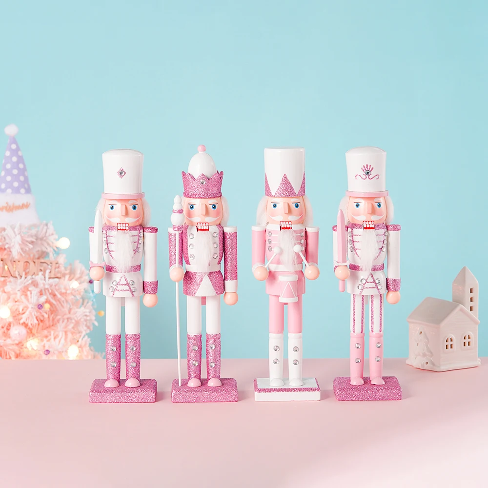 30 см Розовый Король Щелкунчик Солдат Рождественский Деревянный Орнамент Деревянные Фигурки Ремесло для Фестиваля Вечеринки Домашнее Украшение Рабочего Стола