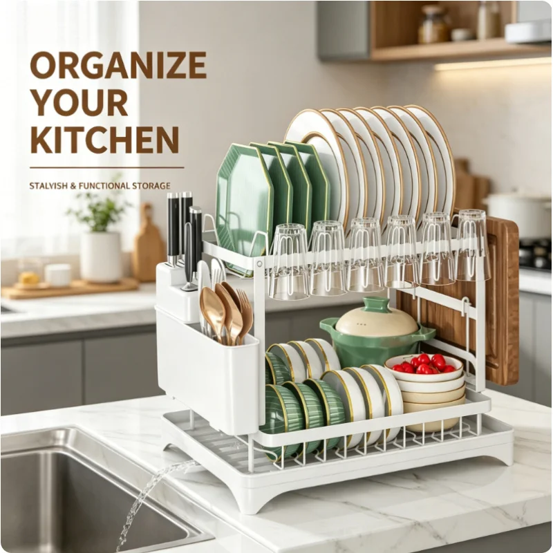 2-Tier Heavy Duty Metal Dish Drying Rack Premium Rustproof Large Capacity with Drain Tray for Kitchen Countertop Organizer
2-Tier Heavy Duty Metal Dish Drying Rack Premium Rustproof Large Capacity with Drain Tray for Kitchen Countertop Organizer