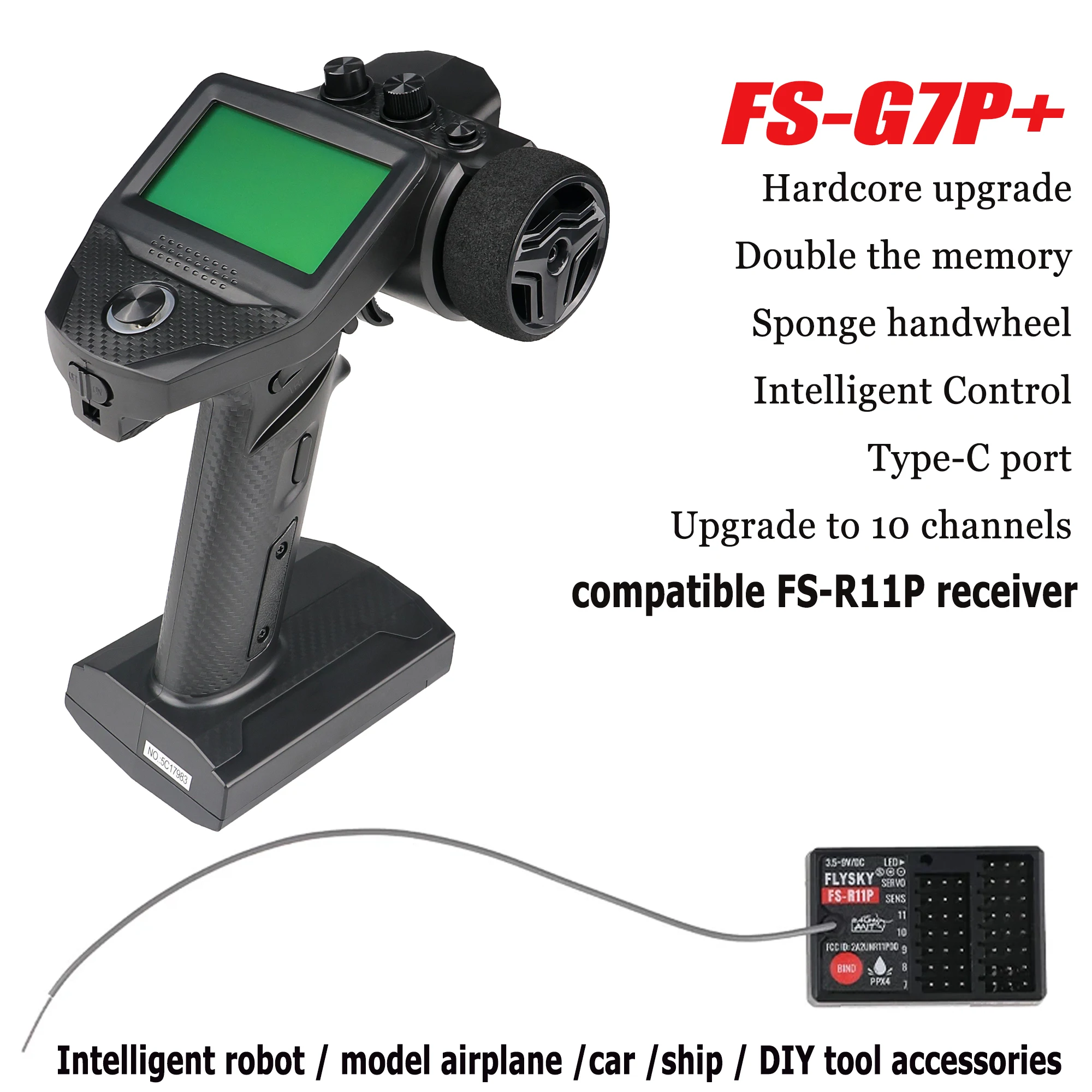 FLYSKY FS-G7P+ FS-G7P Plus 2.4G 7CH ANT Protocol Radio Transmitter Controller with FS-R11P Receiver for RC Car Boat Drone
FLYSKY FS-G7P+ FS-G7P Plus 2.4G 7CH ANT Protocol Radio Transmitter Controller with FS-R11P Receiver for RC Car Boat Drone