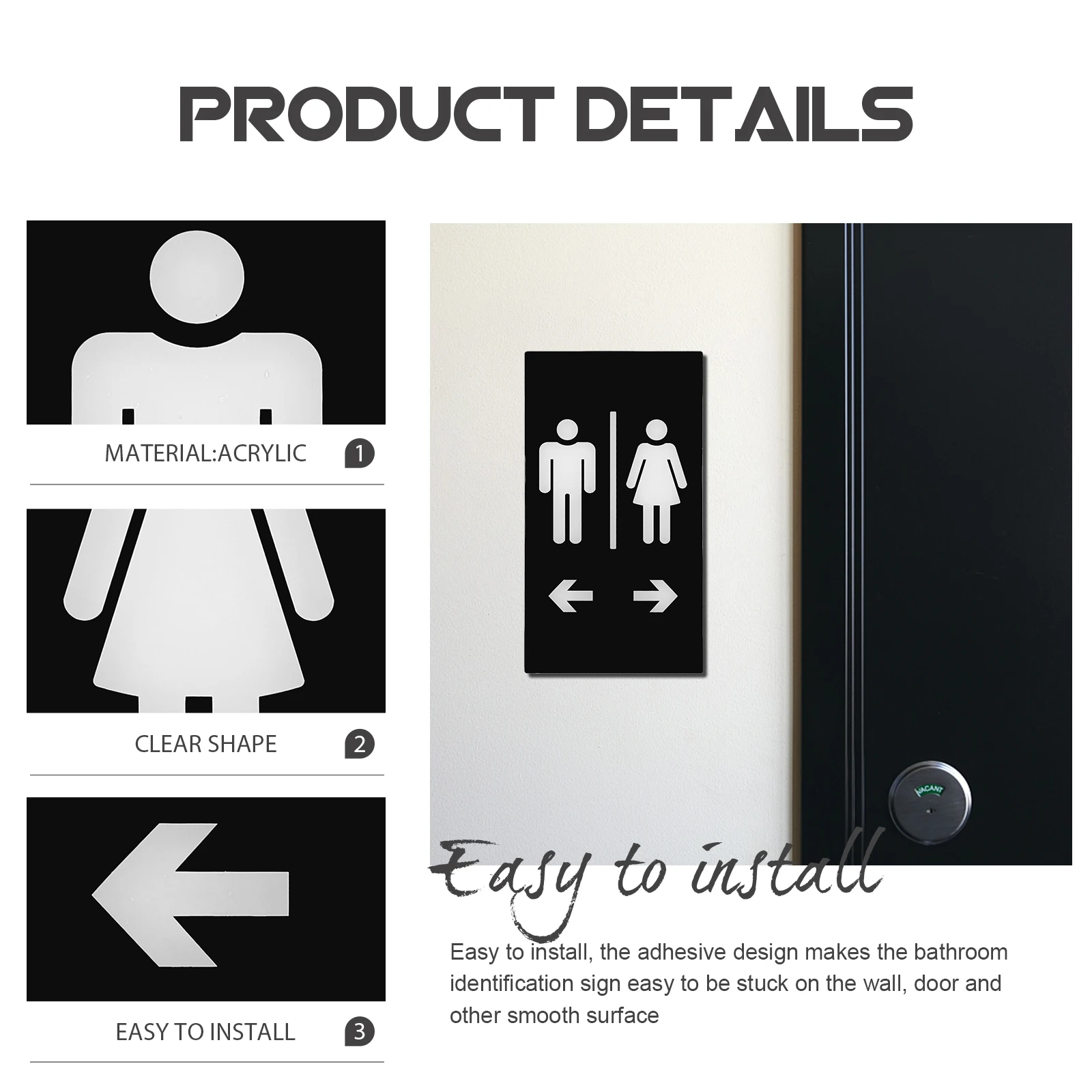 Acrylic Men Women Bathroom Sign Self-Adhesive Toilet Identification Restroom Guiding Sign Bathroom Door Signs 
Acrylic Men Women Bathroom Sign Self-Adhesive Toilet Identification Restroom Guiding Sign Bathroom Door Signs