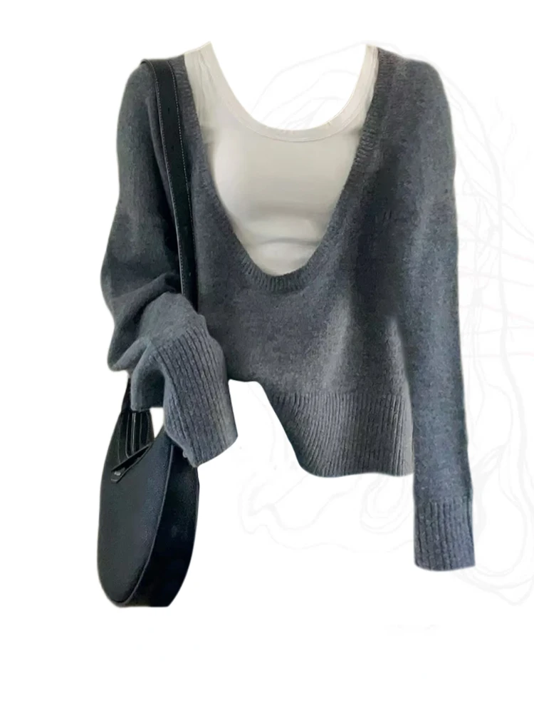Autumn V Neck Fashion Long Sleeve Loose Grunge Sexy Knitted Women Sweaters + Slim All Match Tank Top New 2 Set Ropa Mujer
Autumn V Neck Fashion Long Sleeve Loose Grunge Sexy Knitted Women Sweaters + Slim All Match Tank Top New 2 Set Ropa Mujer