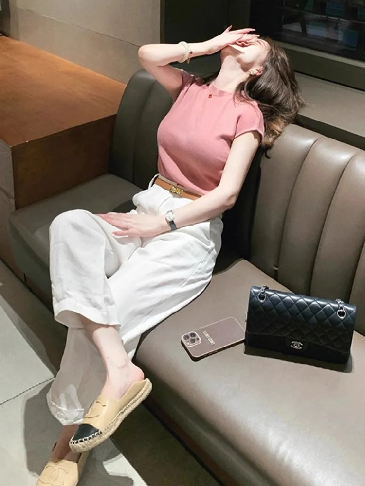 plus Size Pink Knitwear Casual Wide Leg Pants Set Summer Fashion Outfit High Waist Korean Style Commute Casual Slimming Ensemble
plus Size Pink Knitwear Casual Wide Leg Pants Set Summer Fashion Outfit High Waist Korean Style Commute Casual Slimming Ensemble