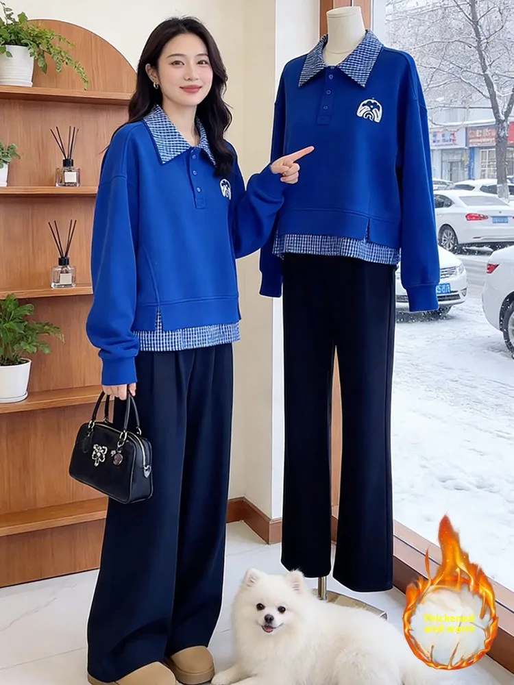 Loose Long Sve Ne Patchwork Sweatirt Women's Blue Plaid Splice Casual Comfortable Slimming Commute Sle Top
Loose Long Sve Ne Patchwork Sweatirt Women's Blue Plaid Splice Casual Comfortable Slimming Commute Sle Top